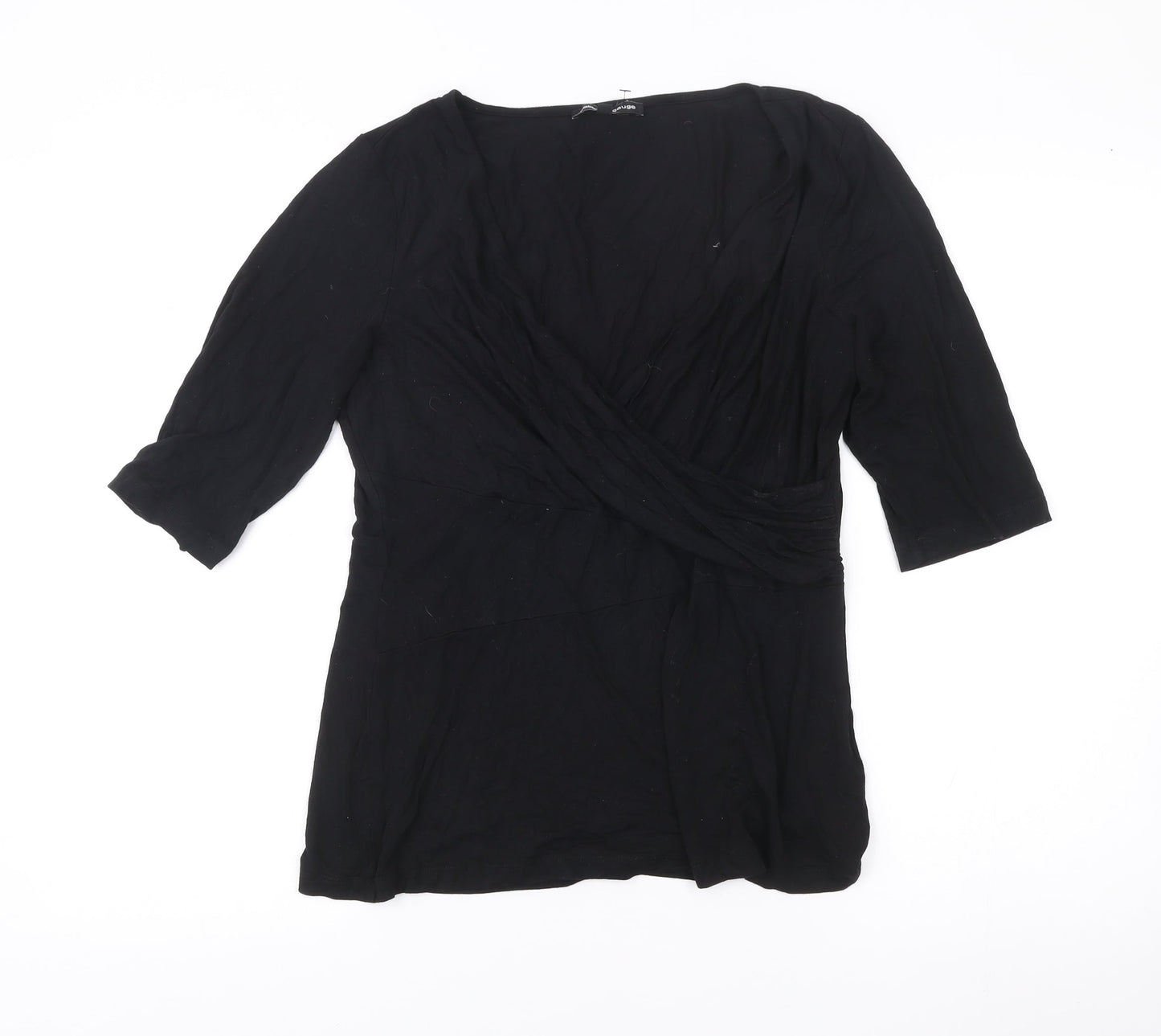 Womens UK Size L Cable & Gauge Black Wrap Blouse