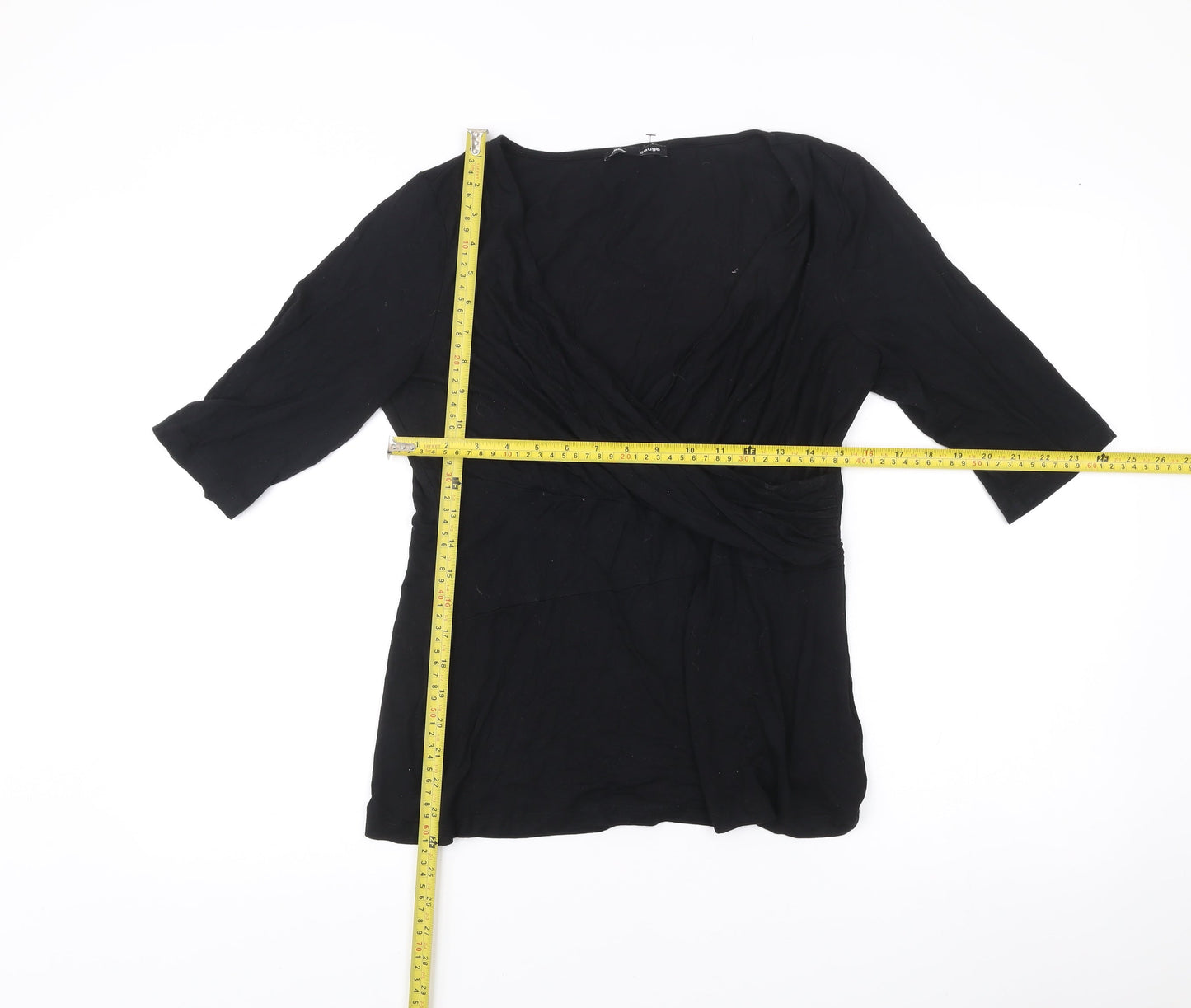 Womens UK Size L Cable & Gauge Black Wrap Blouse