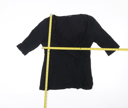 Womens UK Size L Cable & Gauge Black Wrap Blouse