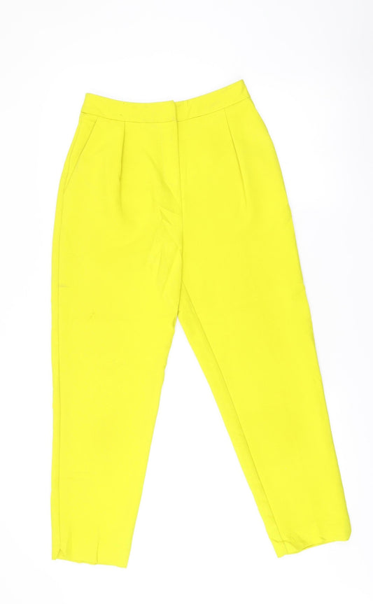 Topshop Women Yellow Slim Tapered Trousers UK 6 Polyester Blend