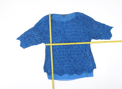 Casamia Women’s Blue Sequin Crochet Tunic Blouse Size L Party Top