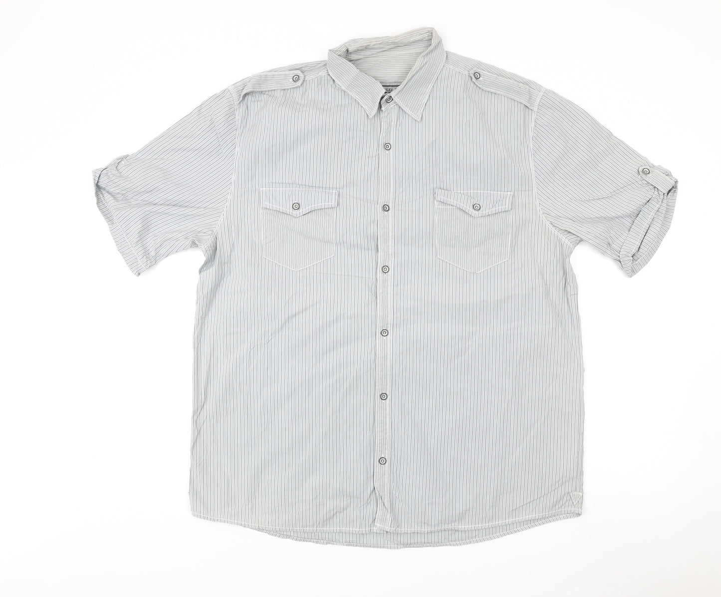 Next Men’s Grey Striped Short Sleeve Button-Up Shirt XL