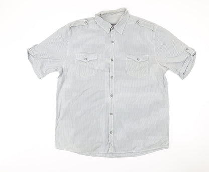 Next Men’s Grey Striped Short Sleeve Button-Up Shirt XL