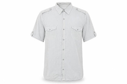 Next Men’s Grey Striped Short Sleeve Button-Up Shirt XL