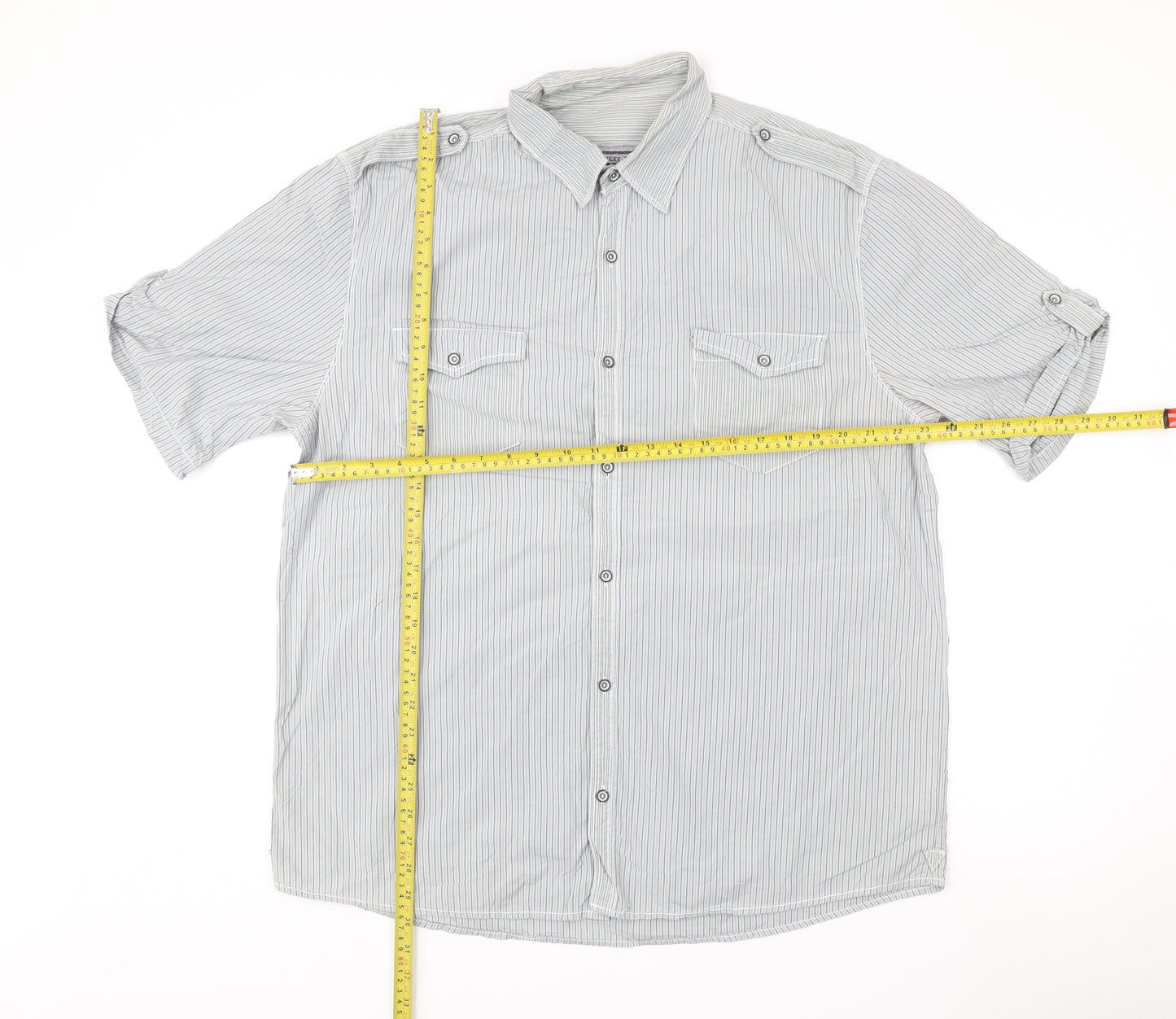 Next Men’s Grey Striped Short Sleeve Button-Up Shirt XL