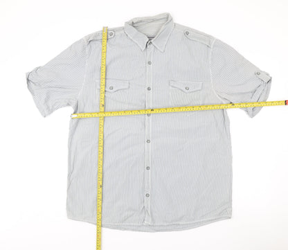 Next Men’s Grey Striped Short Sleeve Button-Up Shirt XL