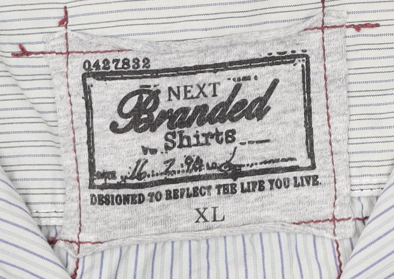 Next Men’s Grey Striped Short Sleeve Button-Up Shirt XL