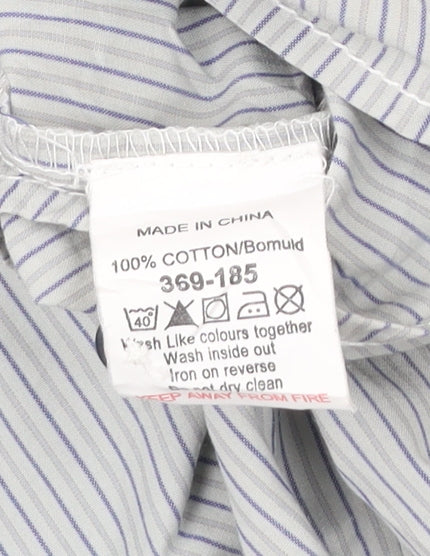 Next Men’s Grey Striped Short Sleeve Button-Up Shirt XL