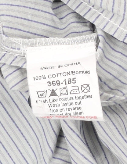 Next Men’s Grey Striped Short Sleeve Button-Up Shirt XL