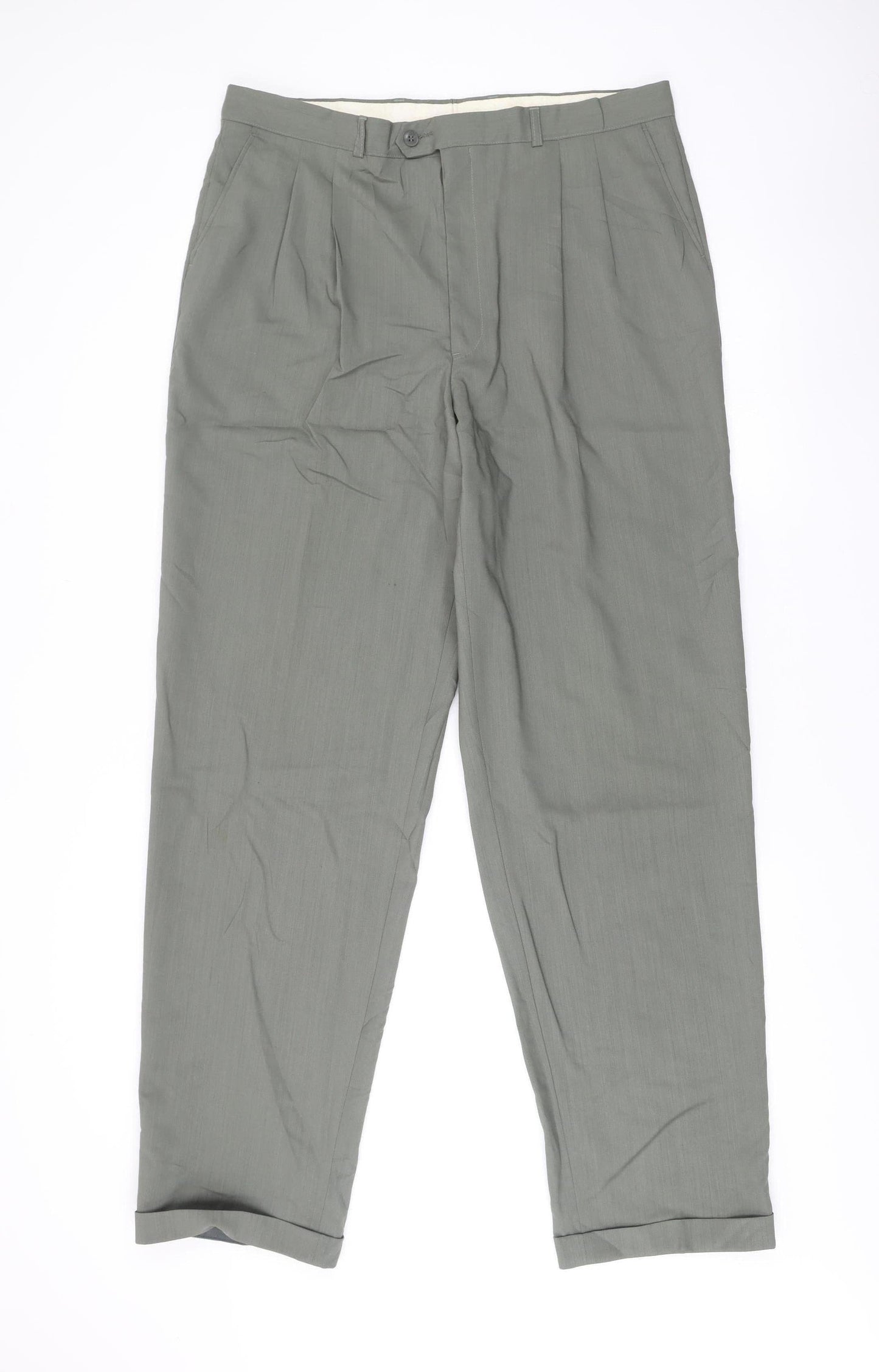 Jaeger Mens Grey Wool Dress Pants Trousers XL 38W Pleated Formal