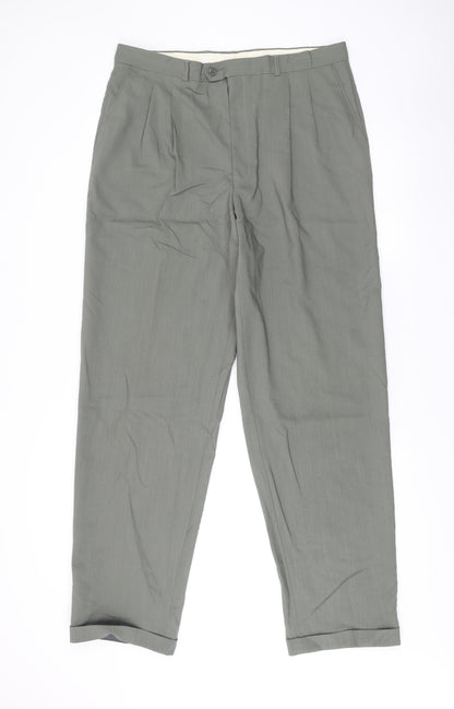 Jaeger Mens Grey Wool Dress Pants Trousers XL 38W Pleated Formal