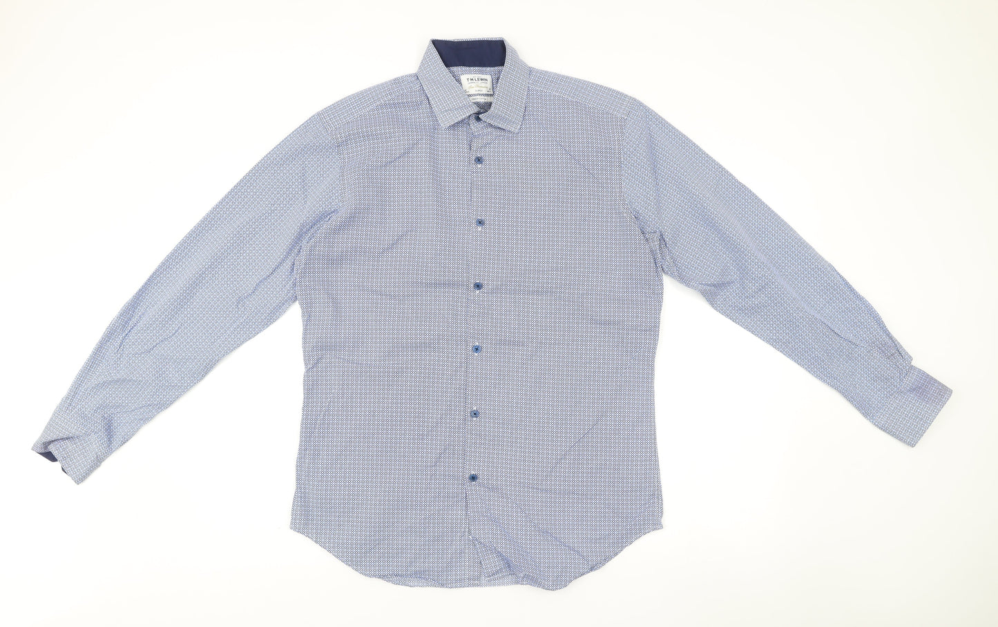 T.M. Lewin Men’s Blue Slim Fit Geometric Formal Cotton Dress Shirt Size 16