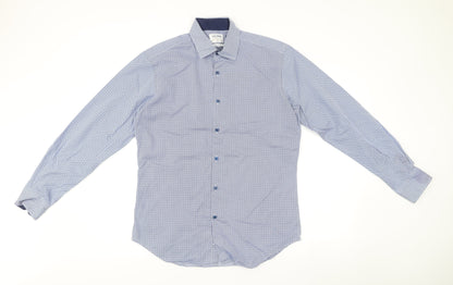 T.M. Lewin Men’s Blue Slim Fit Geometric Formal Cotton Dress Shirt Size 16