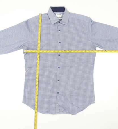 T.M. Lewin Men’s Blue Slim Fit Geometric Formal Cotton Dress Shirt Size 16