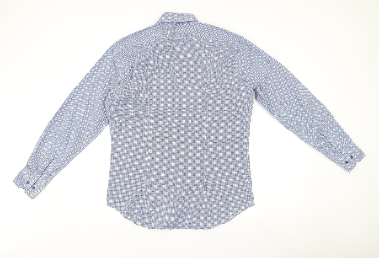 T.M. Lewin Men’s Blue Slim Fit Geometric Formal Cotton Dress Shirt Size 16