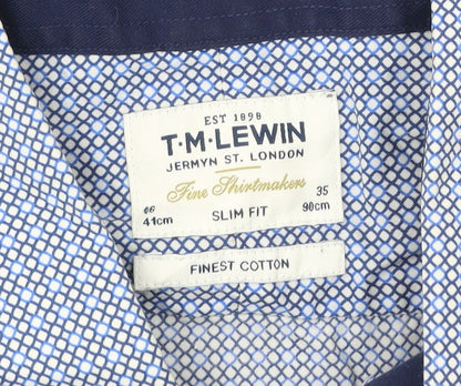 T.M. Lewin Men’s Blue Slim Fit Geometric Formal Cotton Dress Shirt Size 16