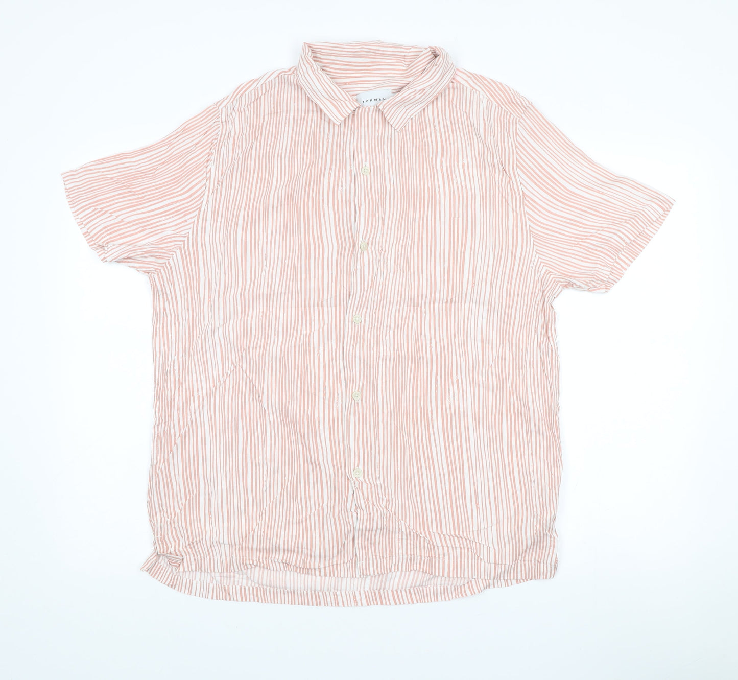 Topman Men’s Pink Striped Short Sleeve Button-Up Shirt L