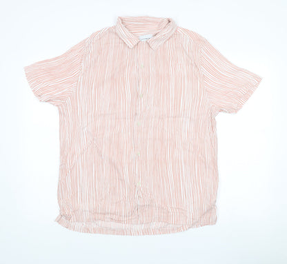 Topman Men’s Pink Striped Short Sleeve Button-Up Shirt L