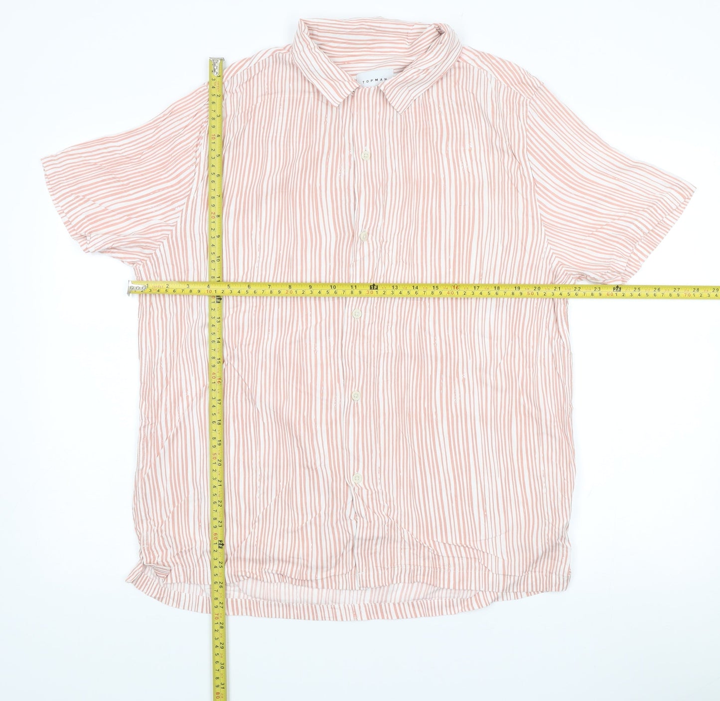 Topman Men’s Pink Striped Short Sleeve Button-Up Shirt L