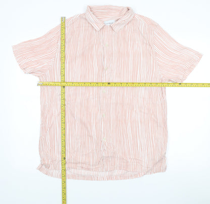 Topman Men’s Pink Striped Short Sleeve Button-Up Shirt L