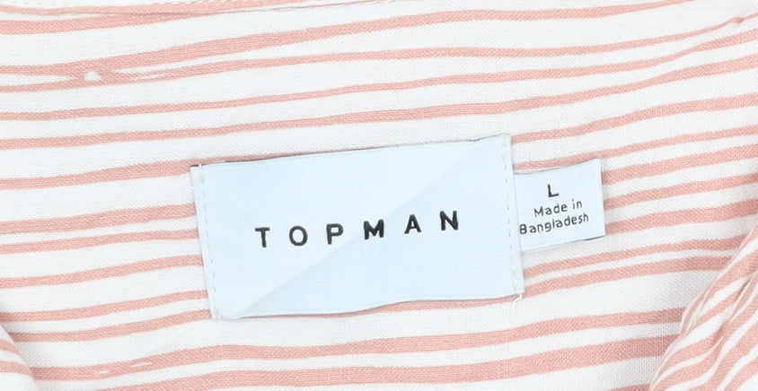 Topman Men’s Pink Striped Short Sleeve Button-Up Shirt L