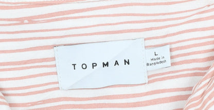 Topman Men’s Pink Striped Short Sleeve Button-Up Shirt L