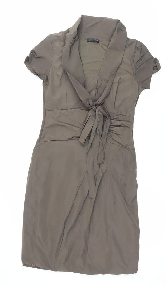 James Lakeland Womens Brown Knee Length Wrap Dress Size 14