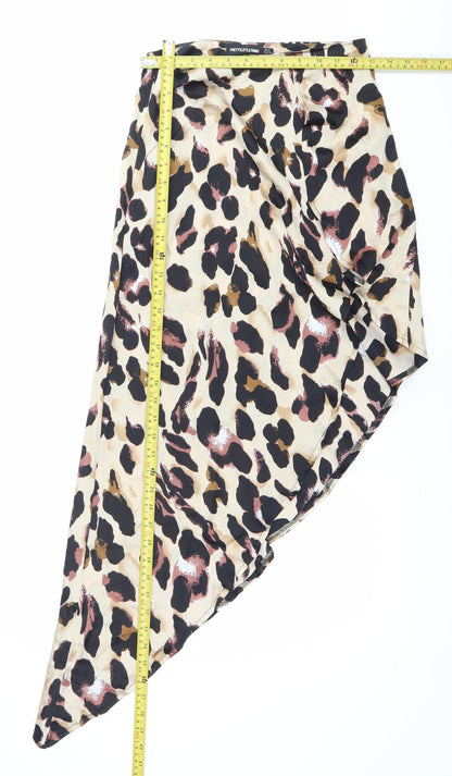 PrettyLittleThing Women’s Animal Print Midi Asymmetric Skirt Size 8