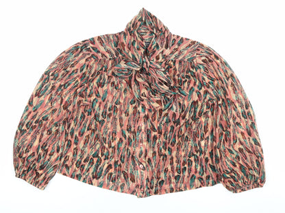 Topshop Womens Multicoloured Animal Print Bow Blouse Size 8