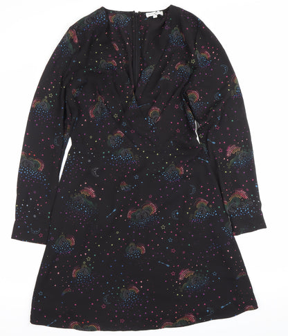 Warehouse Women’s Black Star Print Knee Length A-Line Dress Size 10