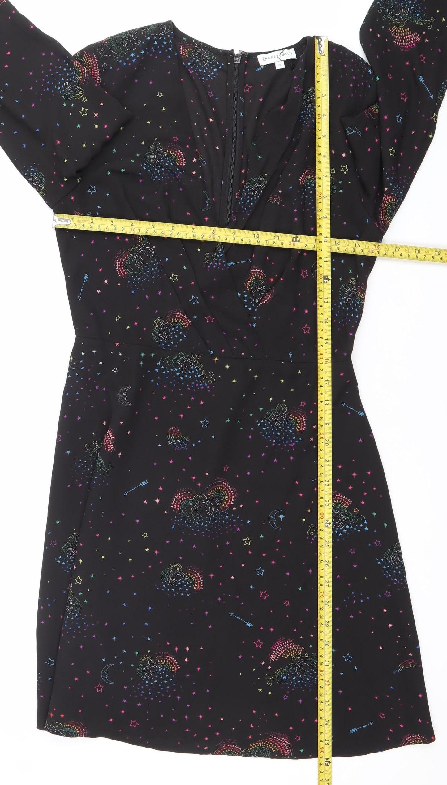 Warehouse Women’s Black Star Print Knee Length A-Line Dress Size 10