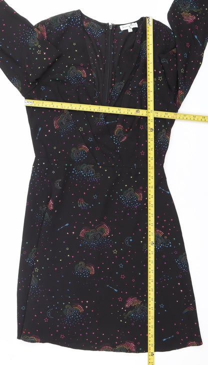 Warehouse Women’s Black Star Print Knee Length A-Line Dress Size 10