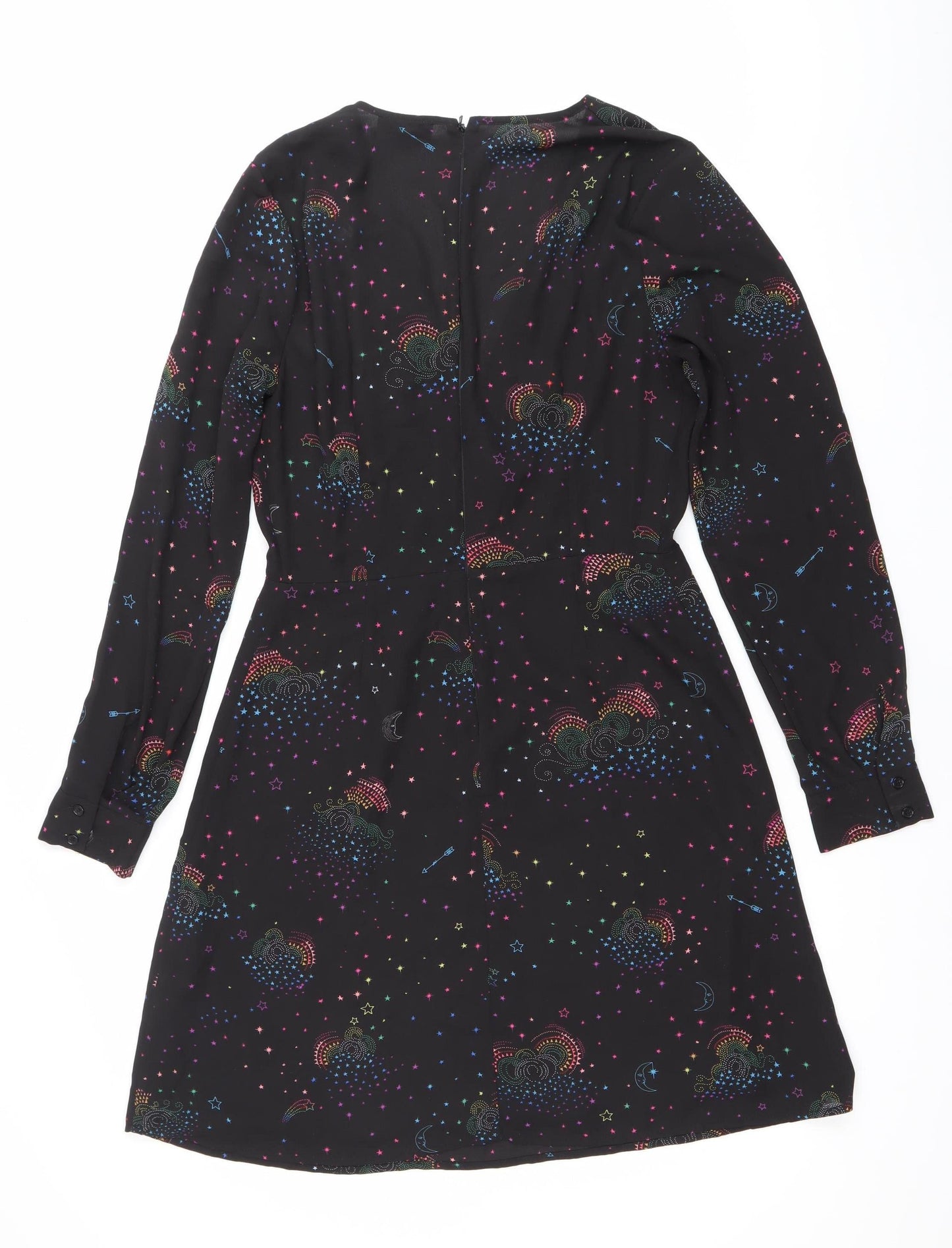 Warehouse Women’s Black Star Print Knee Length A-Line Dress Size 10