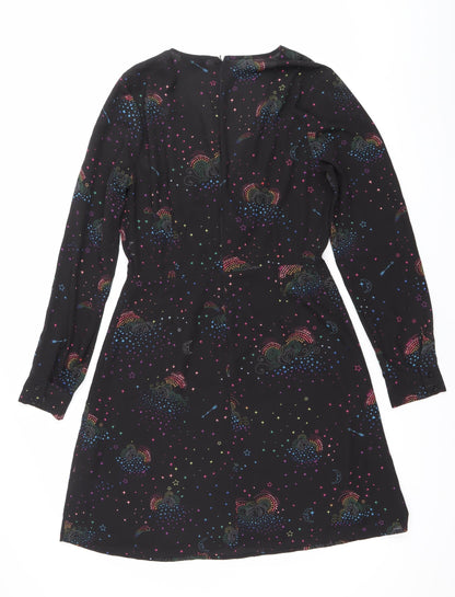 Warehouse Women’s Black Star Print Knee Length A-Line Dress Size 10