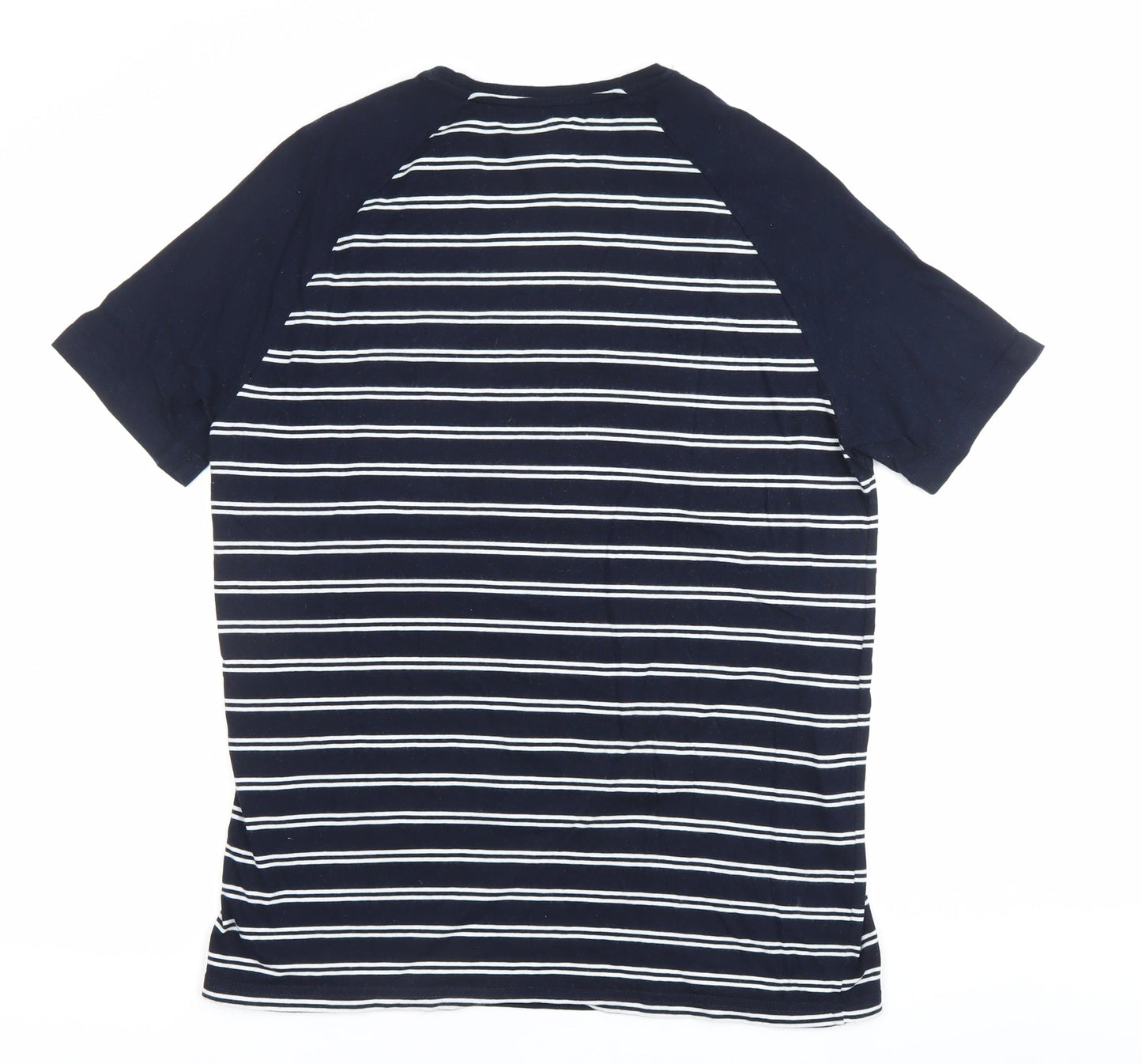 Marks and Spencer Men's Blue Striped Crew Neck T-Shirt L