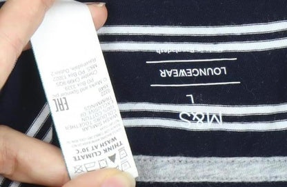 Marks and Spencer Men's Blue Striped Crew Neck T-Shirt L