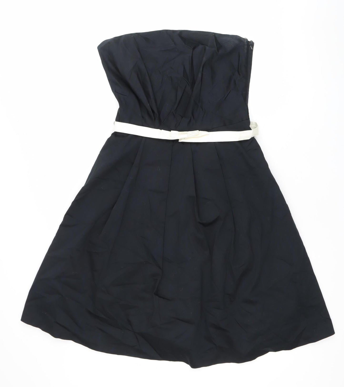 Oasis Womens Black Strapless A-Line Dress Size 12 Belted Cocktail