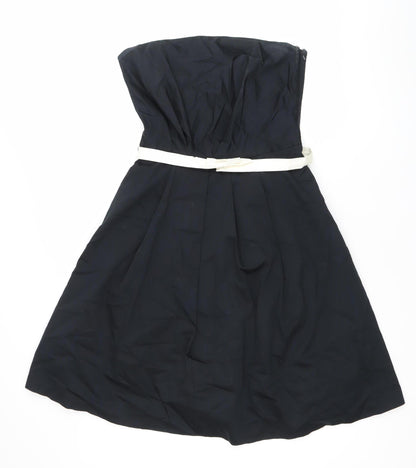 Oasis Womens Black Strapless A-Line Dress Size 12 Belted Cocktail