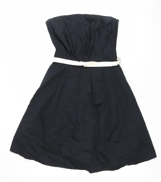 Oasis Womens Black Strapless A-Line Dress Size 12 Belted Cocktail