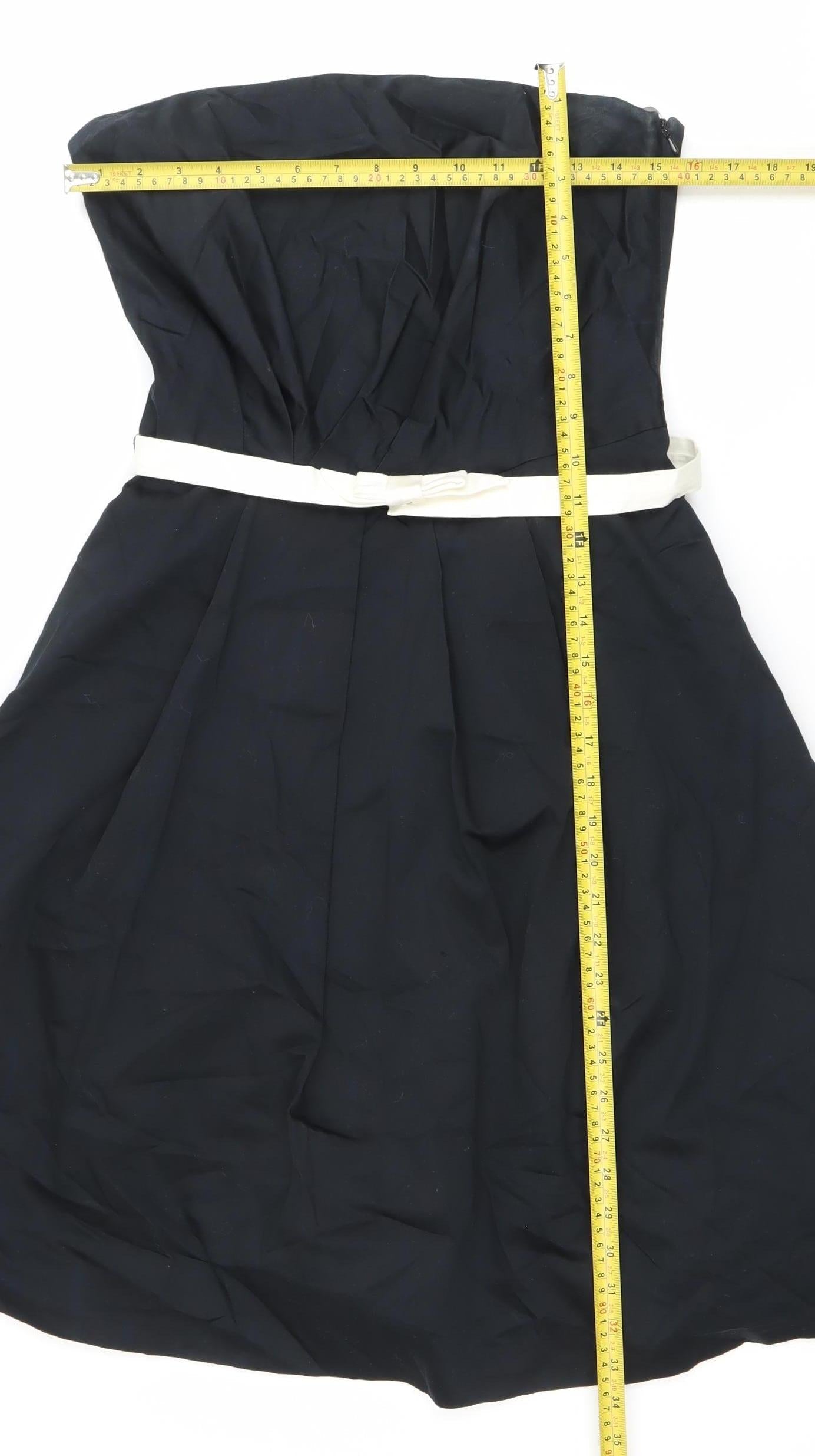 Oasis Womens Black Strapless A-Line Dress Size 12 Belted Cocktail