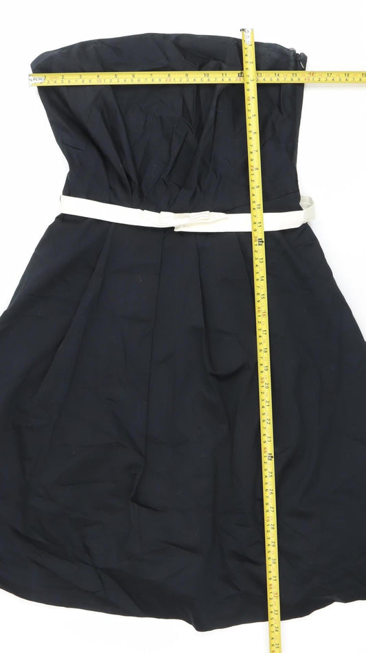 Oasis Womens Black Strapless A-Line Dress Size 12 Belted Cocktail