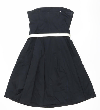 Oasis Womens Black Strapless A-Line Dress Size 12 Belted Cocktail