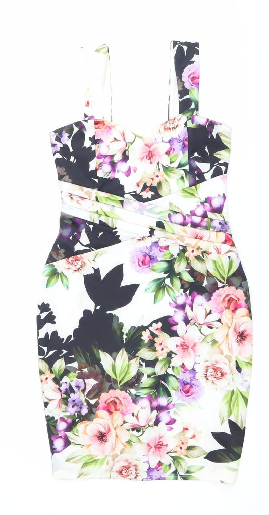 Lipsy London Women's Multicoloured Floral Bodycon Dress Size 12