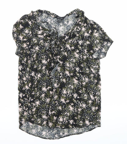 New Look Womens Multicoloured Floral Ruffle Tie Blouse Size 12