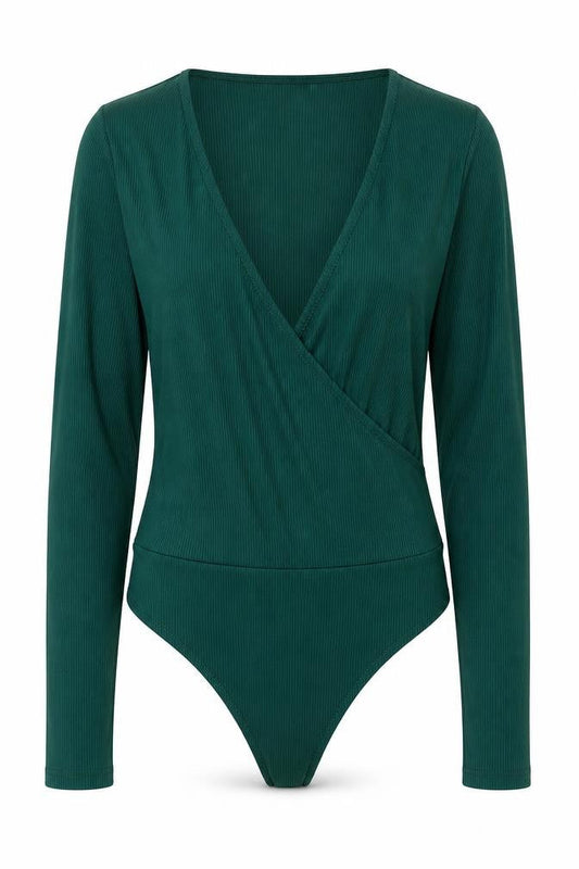 Flounce Womens Green Size 6 Slim Fit Long Sleeve V-Neck Bodysuit
