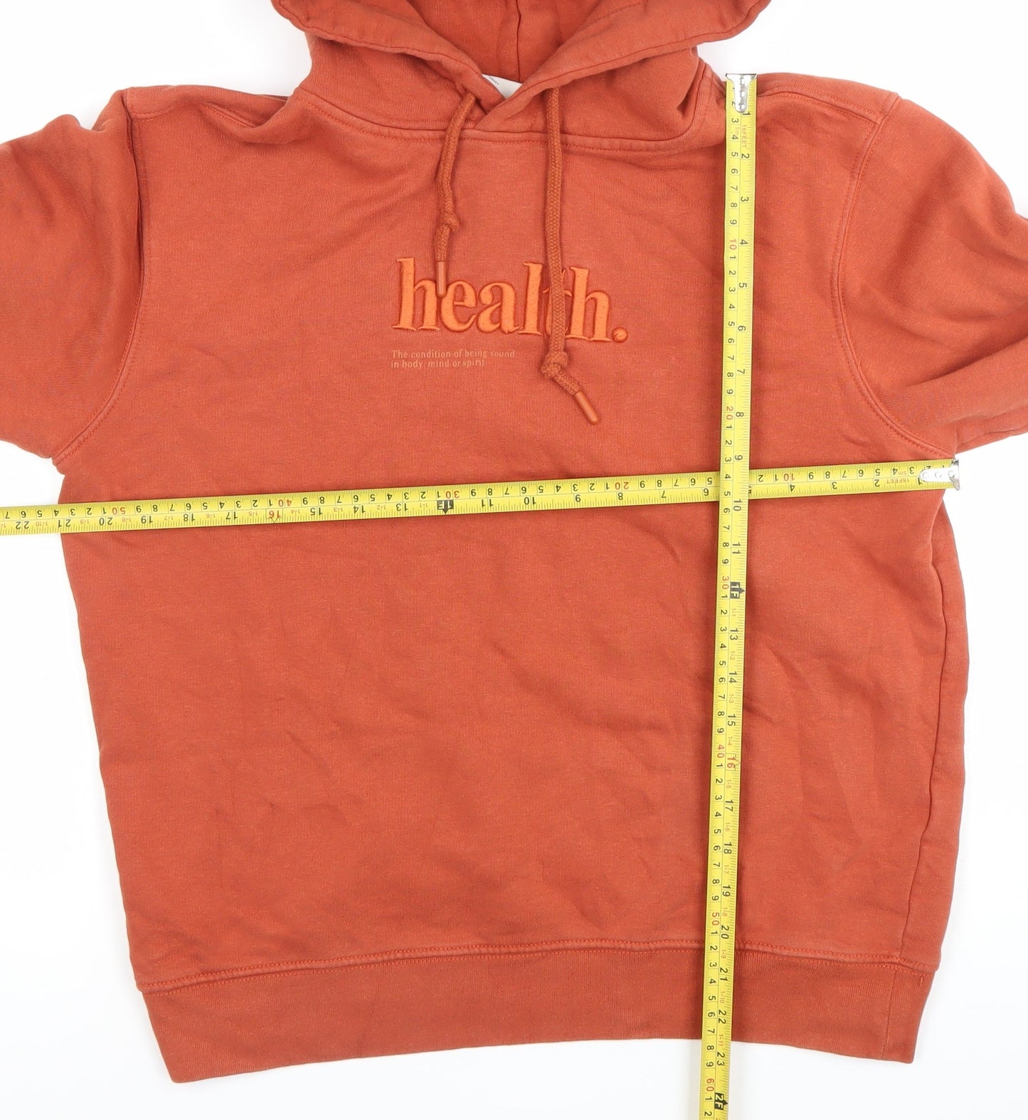 Mango Unisex Orange Pullover Hoodie M Embroidered Logo Casual