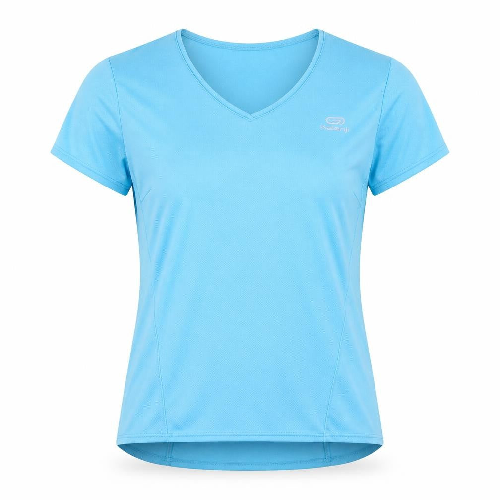 Front view of Kalenji unisex blue running t-shirt s moisture wicking activewear