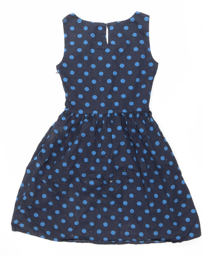 Cath Kidston Women’s Blue Polka Dot Cotton Knee Length A-Line Dress Size 8