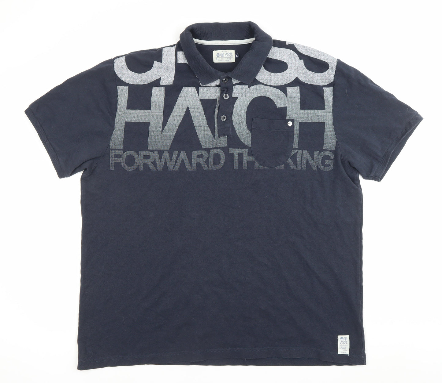 Crosshatch Black Label Men’s Blue Polo Shirt XL Graphic Logo Cotton