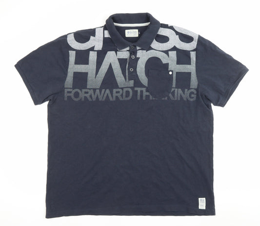 Crosshatch Black Label Men’s Blue Polo Shirt XL Graphic Logo Cotton